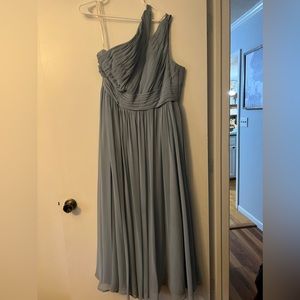 Dusty blue Azazie one shoulder floor length dress